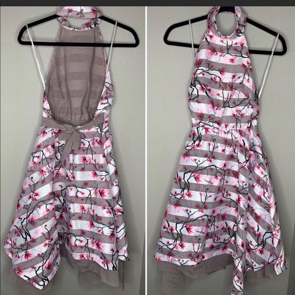 Elliatt Sparkler Grey Stripe Halter Dress - Picture 4 of 5